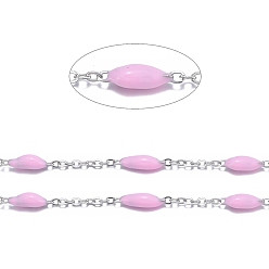 Бледно-Розовый Ручной цепи эмаль бисера, с цепями из нержавеющей стали и шпулей, пайки, цвет нержавеющей стали, розовый жемчуг, 1.5x1x0.1 мм, около 32.8 футов (10 м) / рулон