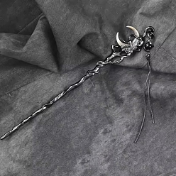 Черный Цвет Металла Сплав луна и кисточка палочки для волос для женщин девочек, металлический черный , 180 мм