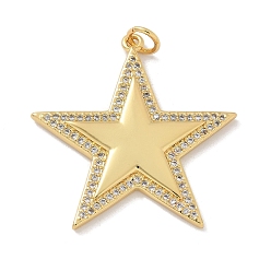 Настоящее золото 18K Латунные микропаве прозрачные подвески с фианитом, звезды прелести, реальный 18 k позолоченный, 29.5x29x2.5 мм, отверстие : 3.5 мм