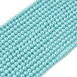 Светло-Голубой Круглые бусины из экологически чистого окрашенного стекла с жемчугом, класс А, хлопковый шнур , Небесно-голубой, 4~4.5 мм, отверстие : 0.7~1.1 мм, около 104 шт / нитка, 15 дюйм