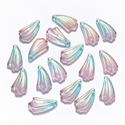 Бирюза Двухцветные прозрачные стеклянные подвески, с блеском порошок, лист, бирюзовые, 20x11x4.5 мм, отверстие : 1 мм