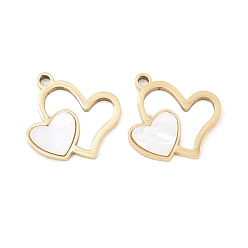 Белый 304 подвески из нержавеющей стали и акрила, сердце прелести, золотые, белые, 15.5x17x1.5 мм, отверстие : 1.6 мм