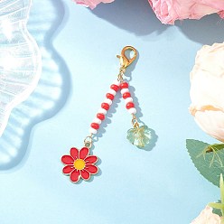 Красный Подвески из эмали из цветочного сплава, с бисер и когтя омара застежками, красные, 79 мм