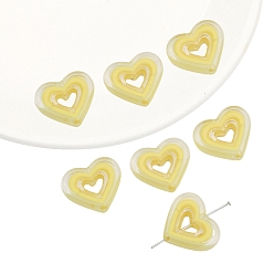 Желтый 5 шт прозрачные акриловые бусины, бусина в бусине, сердце, желтые, 20x23 мм