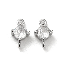Real Platinum Plated Brass Connector Charms, with Clear Glass, Flat Round Links, Cadmium Free & Nickel Free & Lead Free, Real Platinum Plated, 9x5.5x3.5mm, Hole: 1mm