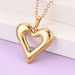 Настоящее золото 18K 304 подвесные из нержавеющей стали ожерелья, сердце, ионное покрытие (ip), реальный 18 k позолоченный, 17.72~18.11 дюйм (45~46 см)