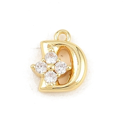 Letter D Латунные микропаве прозрачные кубические циркониевые подвески, долговечный, стойки покрытие, без кадмия и без свинца, реальный 18 k позолоченный, Буква D, 10x8.5x3.5 мм, отверстие : 1.2 мм