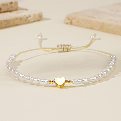 Белый Богемные браслеты из искусственного жемчуга с бусинами для женщин. с немагнитным гематитовым сердечком, белые