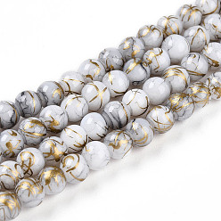 Белый Дым Выпечки нарисованных стеклянных бусин прядей, волочильных стиле, круглые, серый, 4~4.5 мм, отверстие : 0.8 мм, около 201~209 шт / нитка, 31.10~32.28 дюйм (79~82 см)