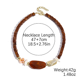 Coconut Brown Resin Oval Cube Beaded Necklaces with Alloy End Chains, Golden, Coconut Brown, 18.50 inch(47cm)