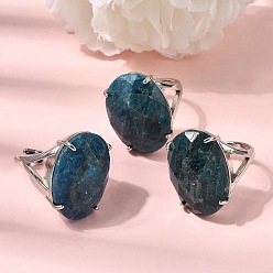 Апатит Перстни из натурального апатита, медные кольца, гранёное яйцо, стойки покрытие, 19 мм