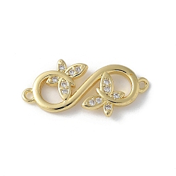 Золотой Шармы-соединители из латуни с микропаве из прозрачного кубического циркония, бабочка бесконечность, золотые, 12x23.5x2 мм, отверстие : 1 мм