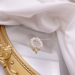 Letter S Перстни из натурального пресноводного жемчуга, с подвеской в виде буквы из сплава золотистого тона, Письмо с, внутренний диаметр: 16 мм