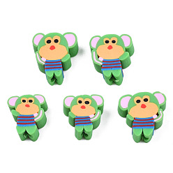 Светло-зеленый Бусины из полимерной глины , обезьяна, светло-зеленый, 10~13x8~10x4~5 мм, отверстие : 1.8 мм