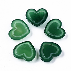 Green Natural Green Agate Cabochons, Dyed & Heated, Heart, Green, 22~23x25x7mm