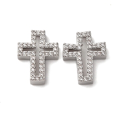 Платина Латунные микропаве прозрачные кубические циркониевые подвески, без кадмия, без никеля и без свинца, крестик, полый, платина, 14x11x3.5 мм, отверстие : 2.5x1.4 мм