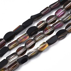 Schwarz vernickelt Galvanisieren Glasperlen, facettiert, halb plattiert, Würfel, schwarz vernickelt, 6~7x4~5x3 mm, Bohrung: 0.8 mm, ca. 80 Stk. / Strang, 20.08 Zoll~ 20.31 Zoll (51~51.6cm)