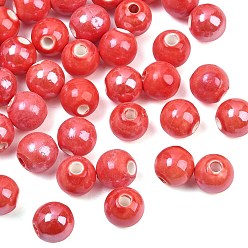 Orange Red Glazed Porcelain Round Beads, Glossy Ceramic Beads, Orange Red, 10mm, Hole: 2mm