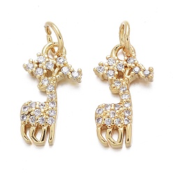 Real 18K Gold Plated Brass Micro Pave Cubic Zirconia Charms, Deer, Clear, Real 18K Gold Plated, 14.5x8x2mm, Jump Rings: Inner Diameter: 3.5mm