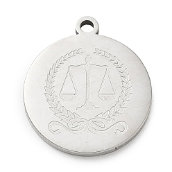 Balance Pendentifs en acier inoxydable, charmes rondes plates, couleur inox, libra, 201mm, Trou: 24.5x21.5x2mm