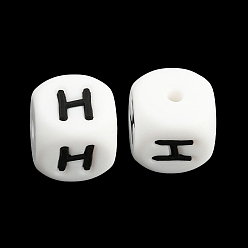 Letter H 20Pcs White Cube Letter Silicone Beads 12x12x12mm Square Dice Alphabet Beads with 2mm Hole Spacer Loose Letter Beads for Bracelet Necklace Jewelry Making, Letter.H, 12mm, Hole: 2mm
