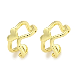 Настоящее золото 18K Латунь манжеты серьги, для женщин, сердце, реальный 18 k позолоченный, 16x9.5 мм