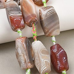 Sandy Brown Natural Weathered Agate Beads Strands, Dyed & Heated, Hexagon, Sandy Brown, 18~37x14~26x13~20mm, Hole: 3~4.5mm, about 9~11pcs/strand, 16.54''~16.73''(42~42.5cm)