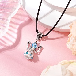 Темно-Голубой Ожерелья с подвесками из стеклянных бусин в виде ангела, ожерелья из черного вощеного хлопкового шнура для женщин, античное серебро, глубокое синее небо, 17.44 дюйм (44.3 см)