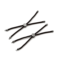 Кокосово-Коричневый Наполовину готовые браслеты-слайдеры из скрученной миланской веревки, с реечным покрытием на концах шнура из латуни и открытой петлей, без кадмия и без свинца, для изготовления браслета с соединителем, металлический черный , кокосового коричневый, 222~230x3 мм