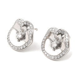 Платина Плоские круглые серьги-гвоздики из латуни с прозрачными фианитами, без свинца и без кадмия, платина, 14x15 мм