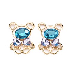 Flieder Rack-Plattierungslegierungsglas-Strass-Cabochons, facettiert, cadmiumfrei und bleifrei, Licht Gold, Bär, Flieder, 32x24x5.5 mm