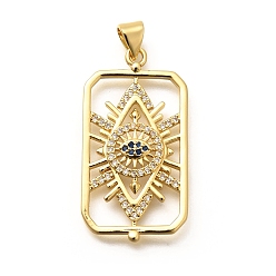 Настоящее золото 18K Стойка металлическая латунная микропрофилированная кубическая циркония подвески, долговечный, без свинца и без кадмия, прямоугольник с оберегами от сглаза, реальный 18 k позолоченный, 33x17.5x3.5 мм, отверстие : 5x3 мм