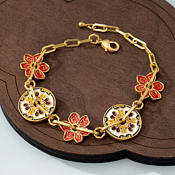 Цветок Браслеты-цепочки из латуни и эмали для женщин, золотые, цветок, 8-5/8 дюйм (22 см)