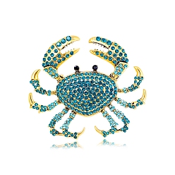Индиколит Брошь из сплава со стразами в океанском стиле для рюкзака, одежды, краб, Indicolite, 58x65 мм