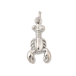 Креветка Латунные подвески, долговечный, без свинца и без кадмия, стойки покрытие, с целью перехода в кольце, платина, креветка, 20.5x10.5x3 мм, отверстие : 3 мм