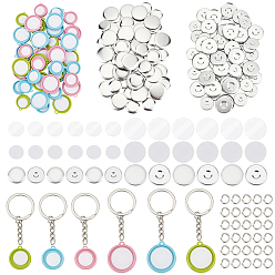 (52) Непрозрачная лаванда 60шт. 6 стилей наборы для изготовления брелоков своими руками, включая пластиковый кулон и железную фурнитуру., плоско-круглые, разноцветные, 32.5~47.5x29.5~37.5x6.5~7.5 мм, отверстие : 2.5~3.5 мм, 10 шт / стиль