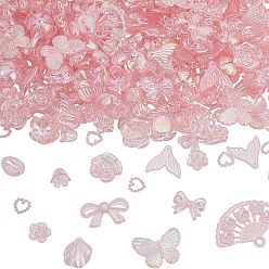 Pink 200g прозрачные акриловые бусины, с покрытием AB цвета, разнообразные, розовые, 8~29x9~42.5x2~9 мм, отверстие : 1.4~2.8 мм, 200г/набор; около 363шт.