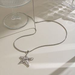 Stainless Steel Color Summer Beach 304 Stainless Steel Starfish Pendant Necklaces for Women, Tarnish Free, Stainless Steel Color, 20.47 inch(52cm)