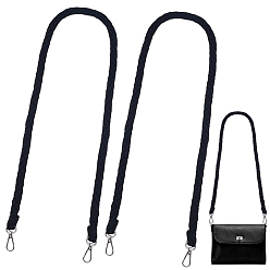 Black 2Pcs Imitation Leather Twist Knitting Cord Mobile Straps, with Alloy Swivel Clasps, Platinum, Black, 1170~1178mm