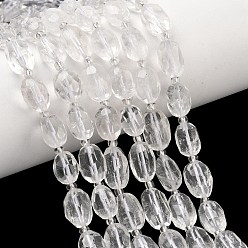 Хрусталь Природных кристаллов кварца бисер нитей, овальные, горного хрусталя, граненые, с бисером, 10~15x7~10 мм, отверстие : 1.2 мм, около 28 шт / нитка, 15.04 дюйм (38.2 см)