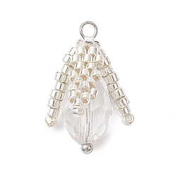 Серебро Подвески-бутоны из стеклянных бисера, со стеклом и латунной петлей, золотые, граненые, серебряные, 20x11x10 мм, отверстие : 2 мм