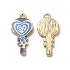Gray Alloy Enamel Pendants, Golden, Heart Lollipop Charm, Gray, 24x12x2mm, Hole: 1.5mm