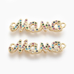 Золотой Латунные микро проложить кубических ссылки циркония, для создания украшений, на День Матери, Слово мама, красочный, золотые, 8.5x30x2 мм, отверстие : 1.6 мм