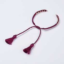 Medium Violet Red Polyester DIY Braided Bracelet Making, with Brass Findings and Tassel, Medium Violet Red, 9-7/8 inch(250mm), 5mm, Hole: 2mm, Tassels: 24x5mm