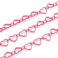 Red Spray Painted Brass Link Chains, Soldered, with Spool, Heart, Red, link: 4x3x0.5mm, heart: 6.5x7.5x1mm, 32.8 Feet(10m)/roll
