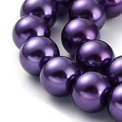 Indigo Eco-Friendly Dyed Glass Pearl Round Beads Strands, Grade A, Cotton Cord Threaded, Indigo, 10mm, Hole: 0.7~1.1mm, about 42pcs/strand, 15 inch