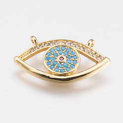 Золотой Латунные микро проложить кубический цирконий подвеска, глаз, глубокое синее небо, золотые, 11x21x2 мм, отверстие : 1 мм