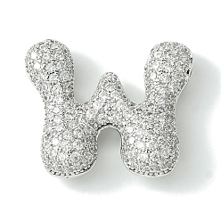 Letter W Стойки обшивки латунь кубического циркония подвески, без кадмия и без свинца, долговечный, алфавит, Буква W, 21.5x25.5x7.5 мм, отверстие : 4x2 мм