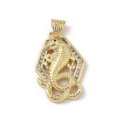Настоящее золото 18K Латунные микро проложить кубического циркония подвески, змея с шестиугольником, долговечный, без свинца и без кадмия, стойки покрытие, реальный 18 k позолоченный, 28x19.5x3.5 мм, отверстие : 4x2 мм