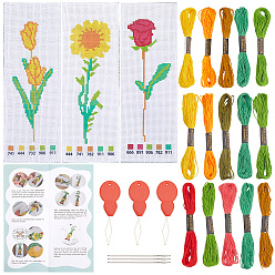 (52) Непрозрачная лаванда Наборы для вышивки закладок с цветочным узором своими руками, включая нитки для вышивания, иглы и ткань, разноцветные, 225x80x1 мм